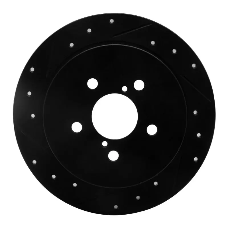 R1 05-09 Subaru Legacy Rear Left Drilled & Slotted Black Brake Rotor 1