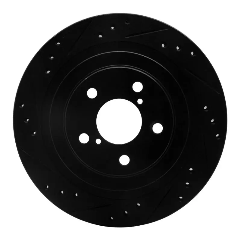 R1 05-09 Subaru Legacy Rear Left Drilled & Slotted Black Brake Rotor 1