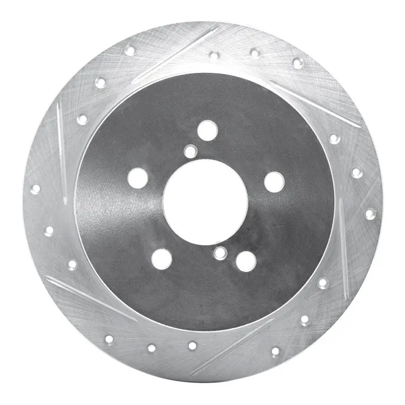 R1 05-09 Subaru Outback Rear Left Drilled & Slotted Silver Brake Rotor 1