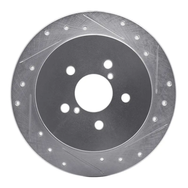 R1 05-09 Subaru Outback Rear Right Drilled & Slotted Silver Brake Rotor 1