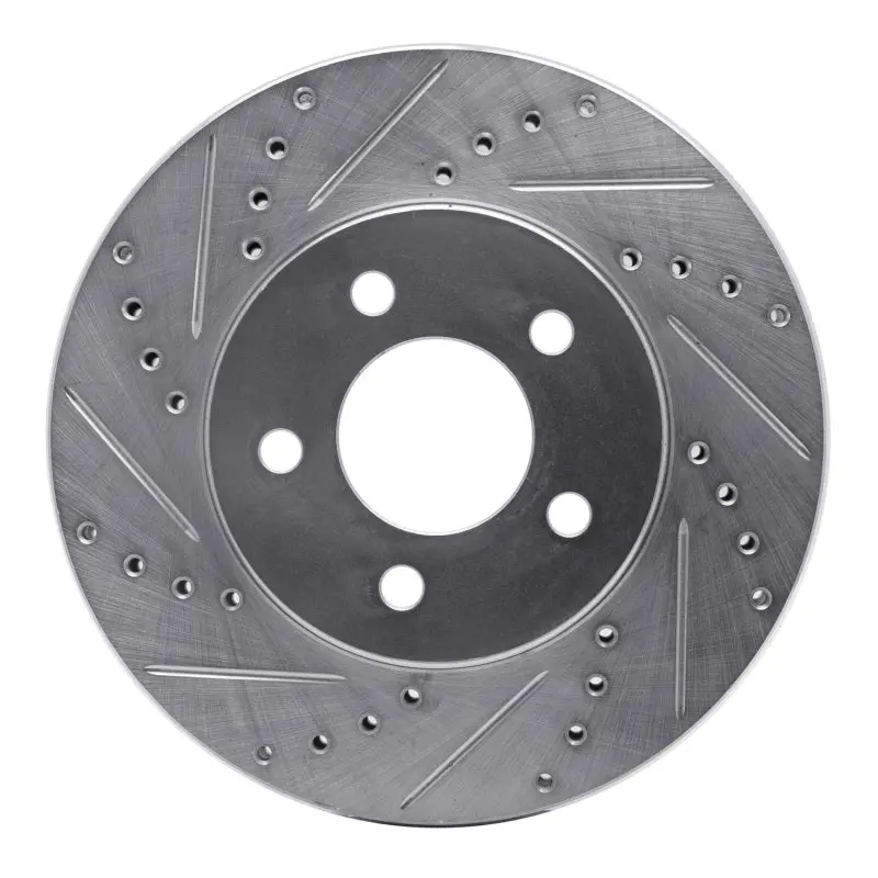 R1 05-10 Ford Mustang Front Left Drilled & Slotted Silver Brake Rotor 1