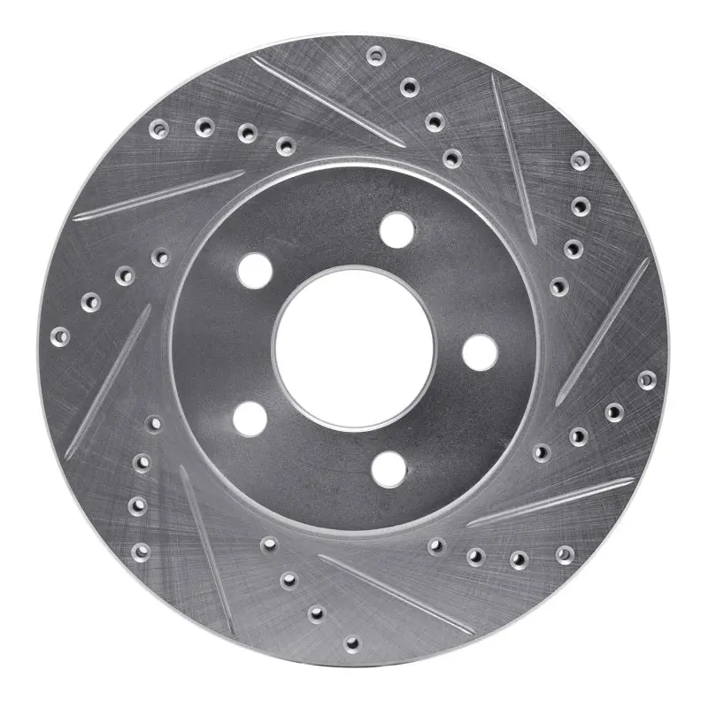 R1 05-10 Ford Mustang Front Right Drilled & Slotted Silver Brake Rotor 1