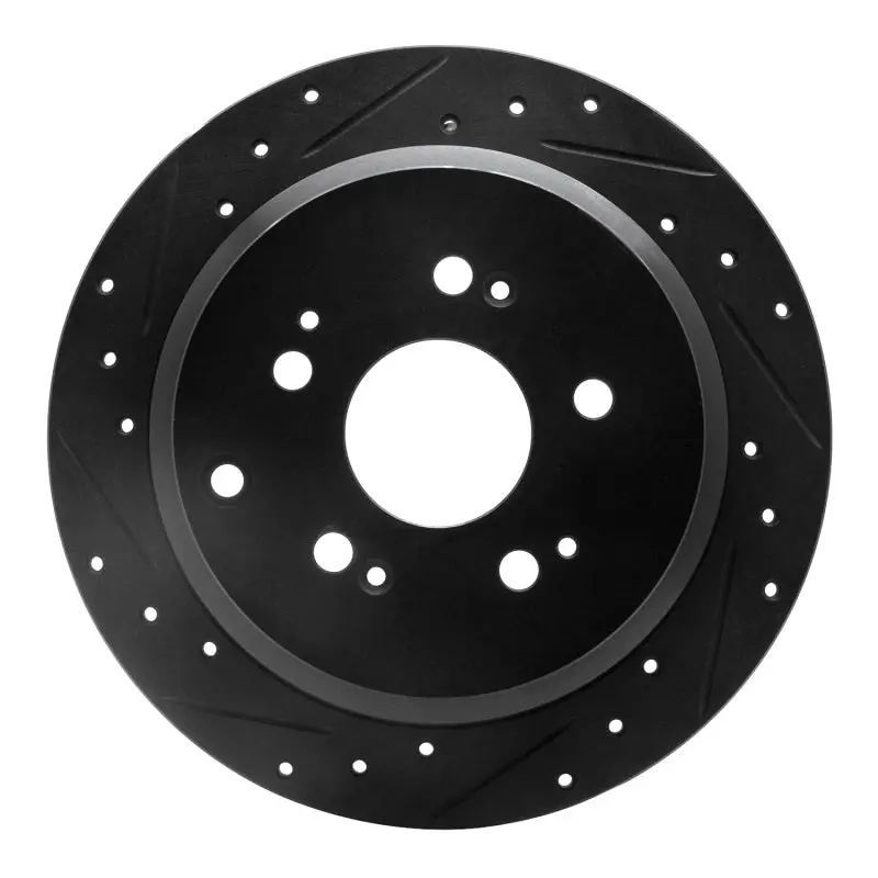 R1 05-10 Honda Odyssey Rear Left Drilled & Slotted Black Brake Rotor 1