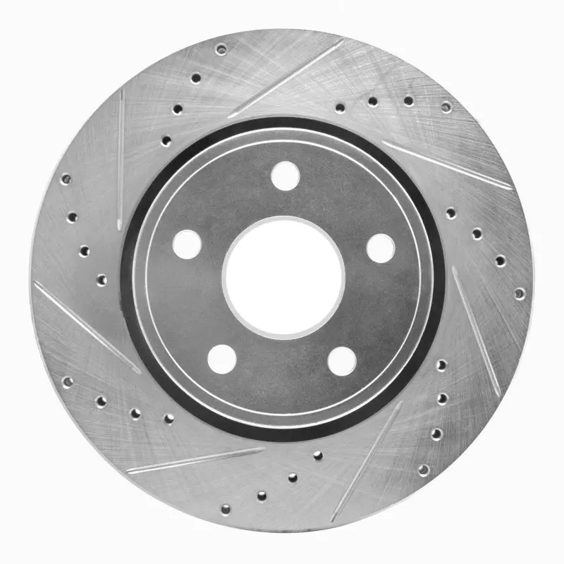 R1 05-10 Jeep Commander Front Left Drilled & Slotted Silver Brake Rotor 1