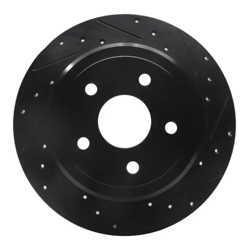 R1 05-10 Jeep Commander Rear Right Drilled & Slotted Black Brake Rotor 1