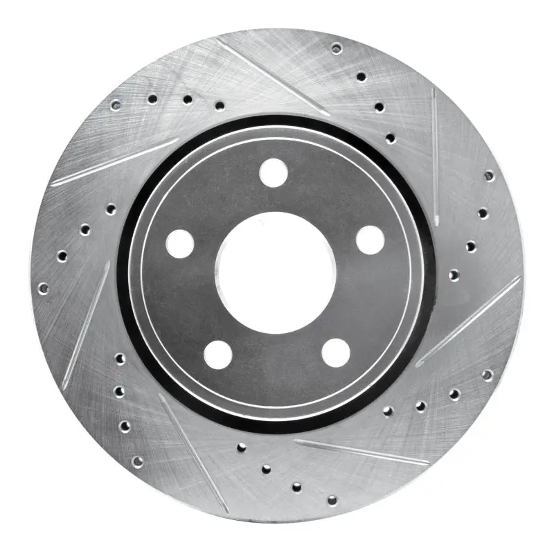R1 05-10 Jeep Grand Cherokee Front Right Drilled & Slotted Silver Brake Rotor 1