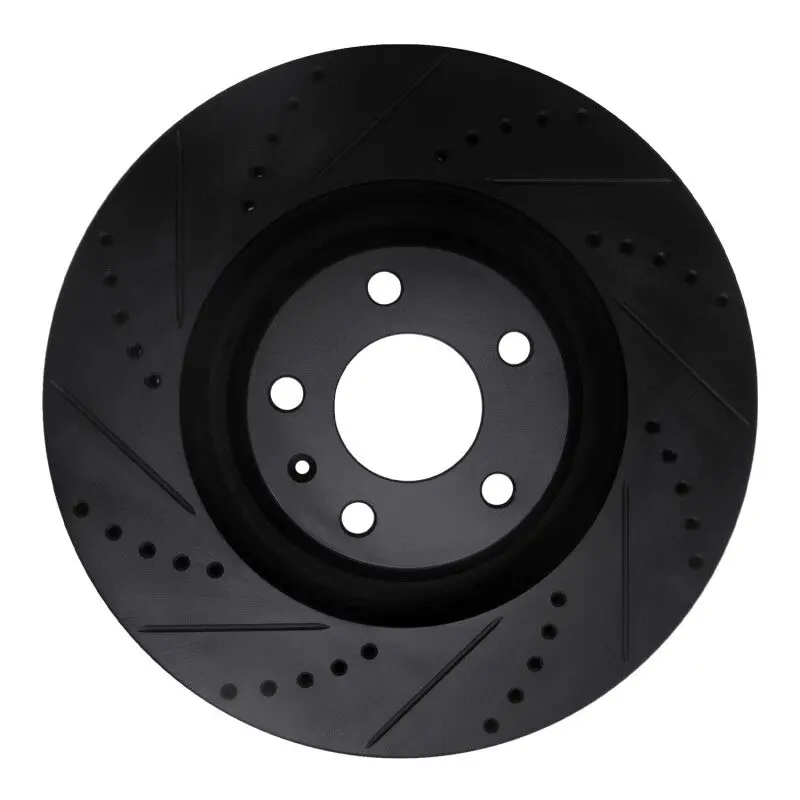 R1 05-11 Audi A6 Quattro Front Left Drilled & Slotted Black Brake Rotor 1
