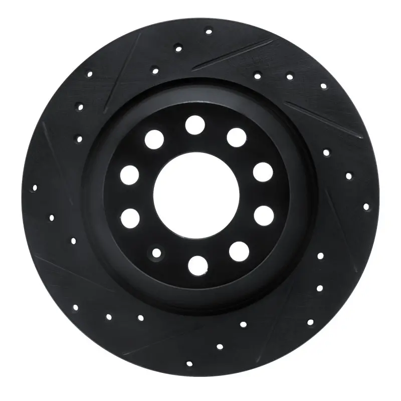 R1 05-11 Audi A6 Quattro Rear Left Drilled & Slotted Black Brake Rotor 1
