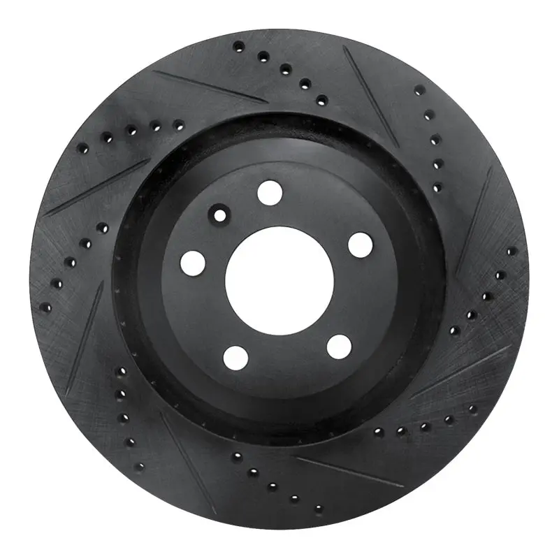 R1 05-11 Audi A6 Quattro Rear Right Drilled & Slotted Black Brake Rotor 1