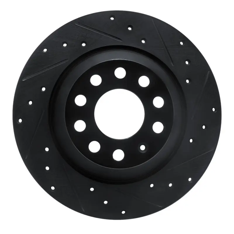 R1 05-11 Audi A6 Quattro Rear Right Drilled & Slotted Black Brake Rotor 1