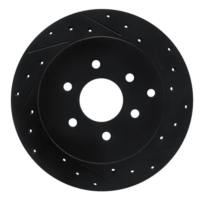 R1 05-12 Nissan Pathfinder Rear Right Drilled & Slotted Black Brake Rotor 1