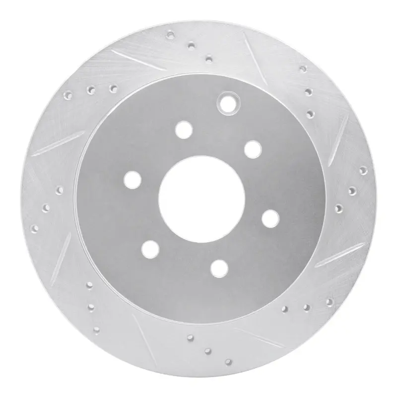 R1 05-12 Nissan Pathfinder Rear Right Drilled & Slotted Silver Brake Rotor 1