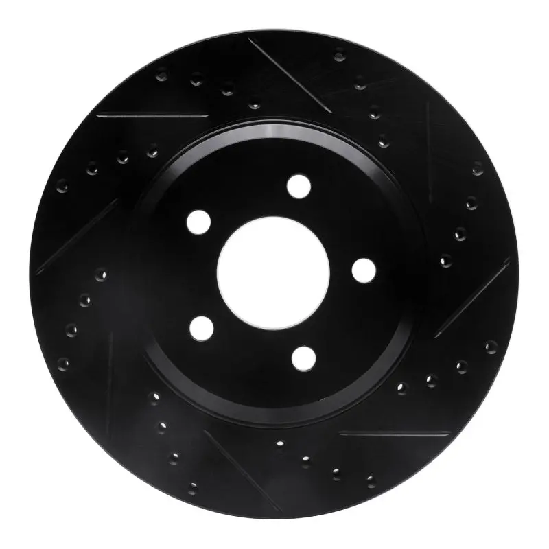 R1 05-14 Ford Mustang Front Right Drilled & Slotted Black Brake Rotor 1