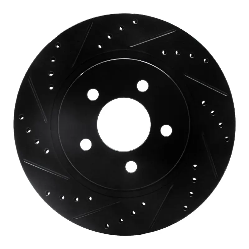 R1 05-14 Ford Mustang Rear Left Drilled & Slotted Black Brake Rotor 1