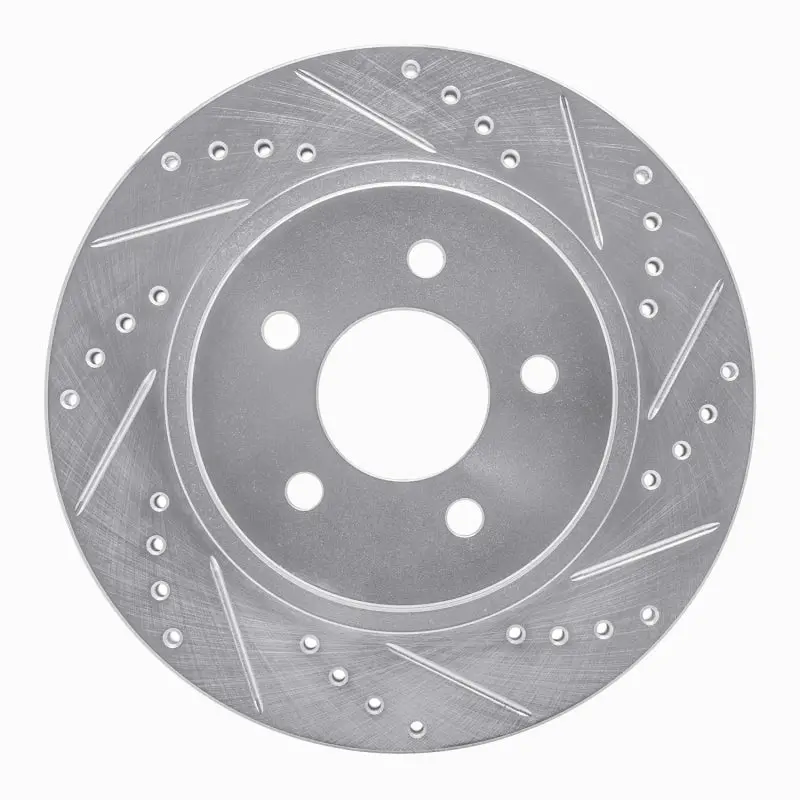 R1 05-14 Ford Mustang Rear Right Drilled & Slotted Silver Brake Rotor 1