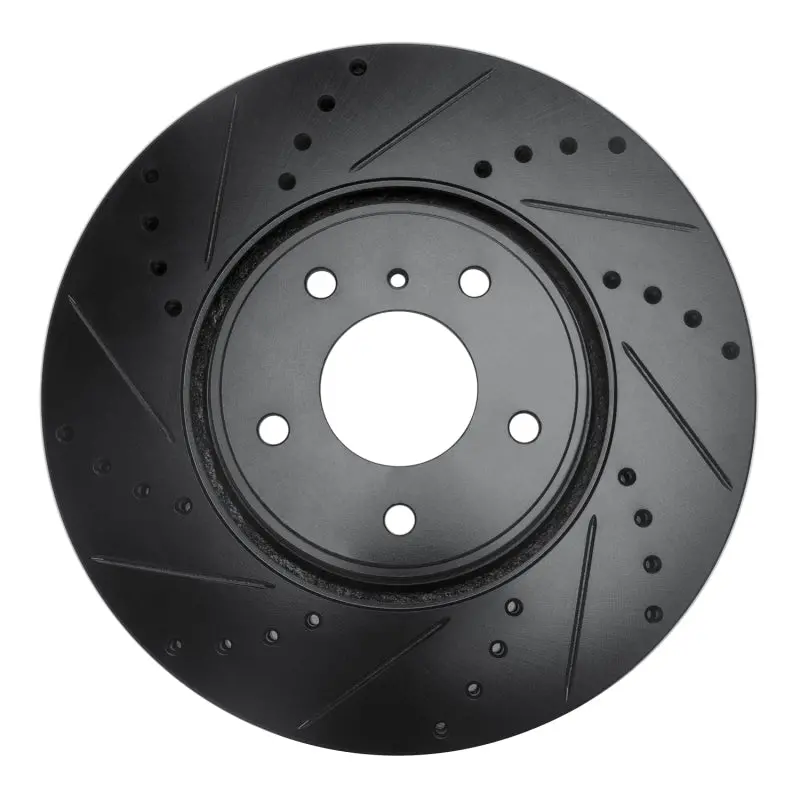 R1 05-14 Infiniti Fx35 Front Left Drilled & Slotted Black Brake Rotor 1
