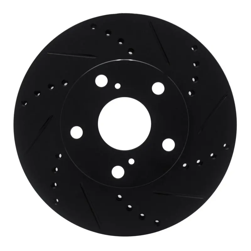 R1 05-15 Toyota Tacoma Front Right Drilled & Slotted Black Brake Rotor 1
