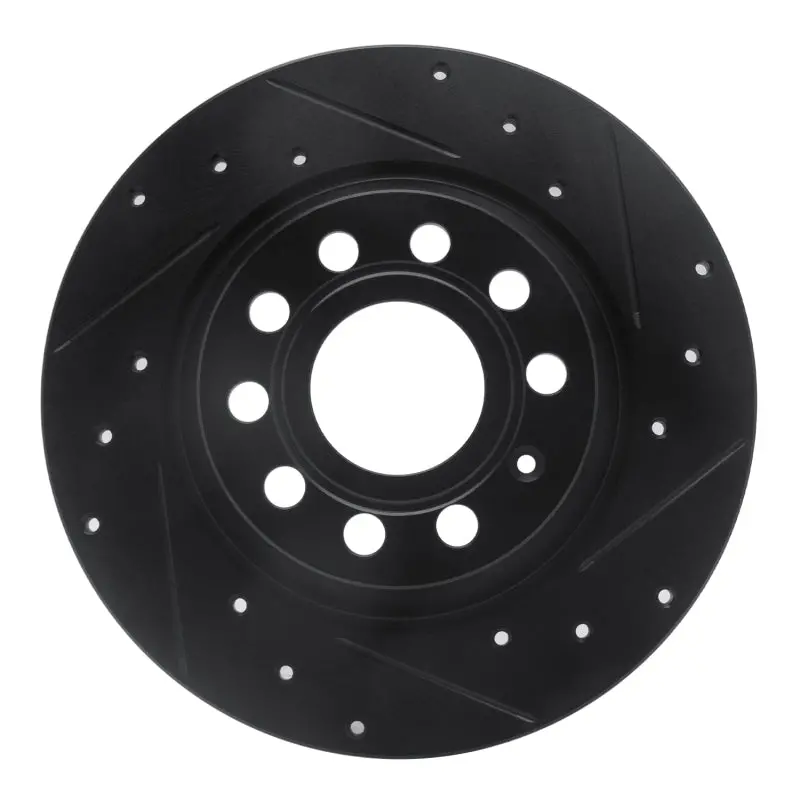 R1 05-18 Audi A3 Rear Right Drilled & Slotted Black Brake Rotor 1