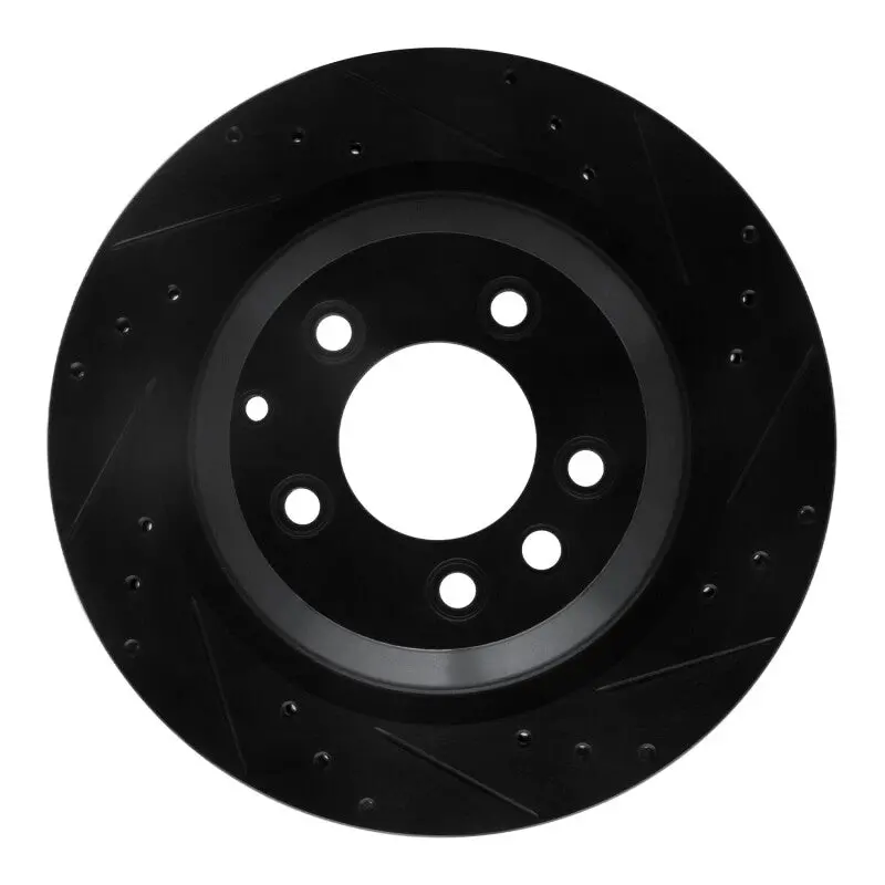R1 05-18 Porsche Cayenne Rear Right Drilled & Slotted Black Brake Rotor 1