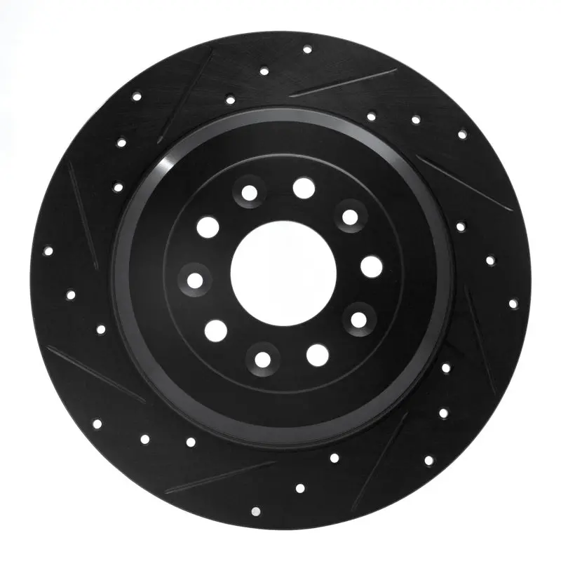 R1 05-19 Ford Five Hundred Rear Left Drilled & Slotted Black Brake Rotor 1