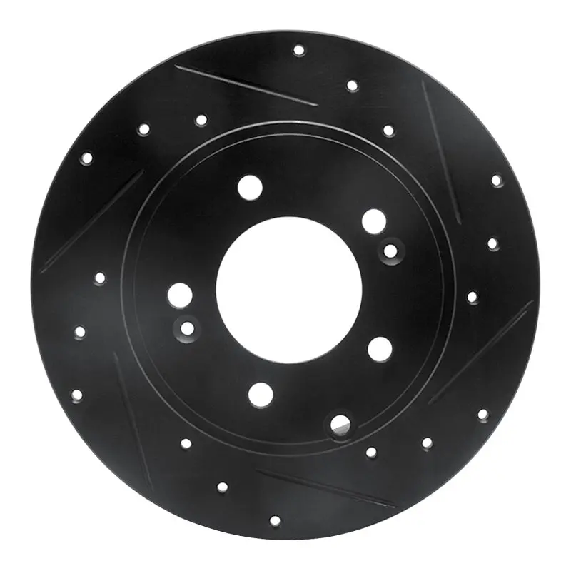 R1 05-20 Hyundai Azera Rear Right Drilled & Slotted Black Brake Rotor 1