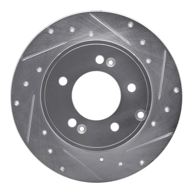 R1 05-20 Hyundai Tucson Rear Right Drilled & Slotted Silver Brake Rotor 1