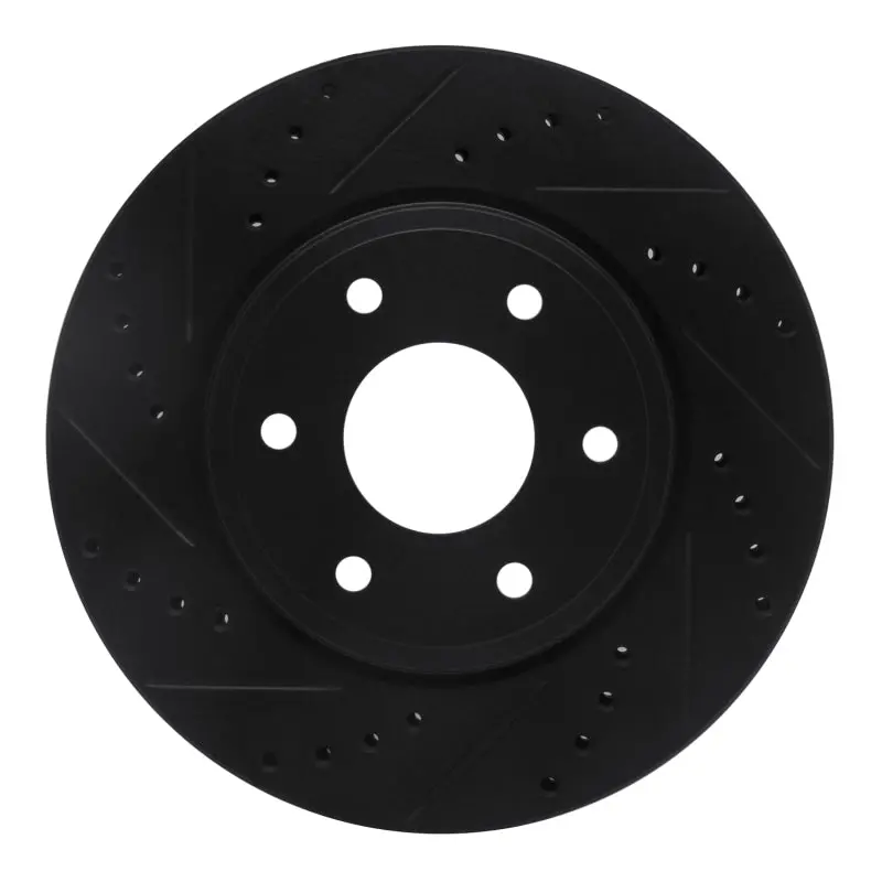 R1 05-21 Nissan Frontier Front Left Drilled & Slotted Black Brake Rotor 1