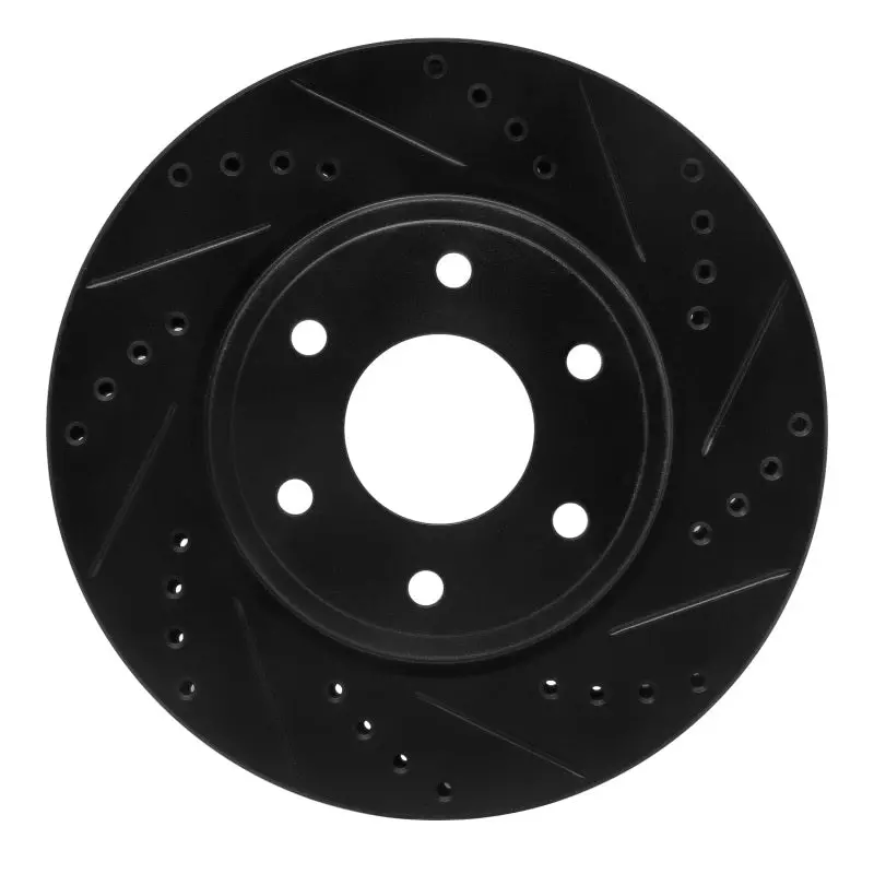R1 05-21 Nissan Frontier Front Right Drilled & Slotted Black Brake Rotor 1