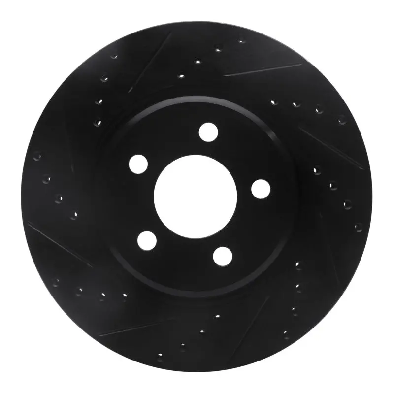 R1 05-23 Chrysler 300 Front Left Drilled & Slotted Black Brake Rotor 1