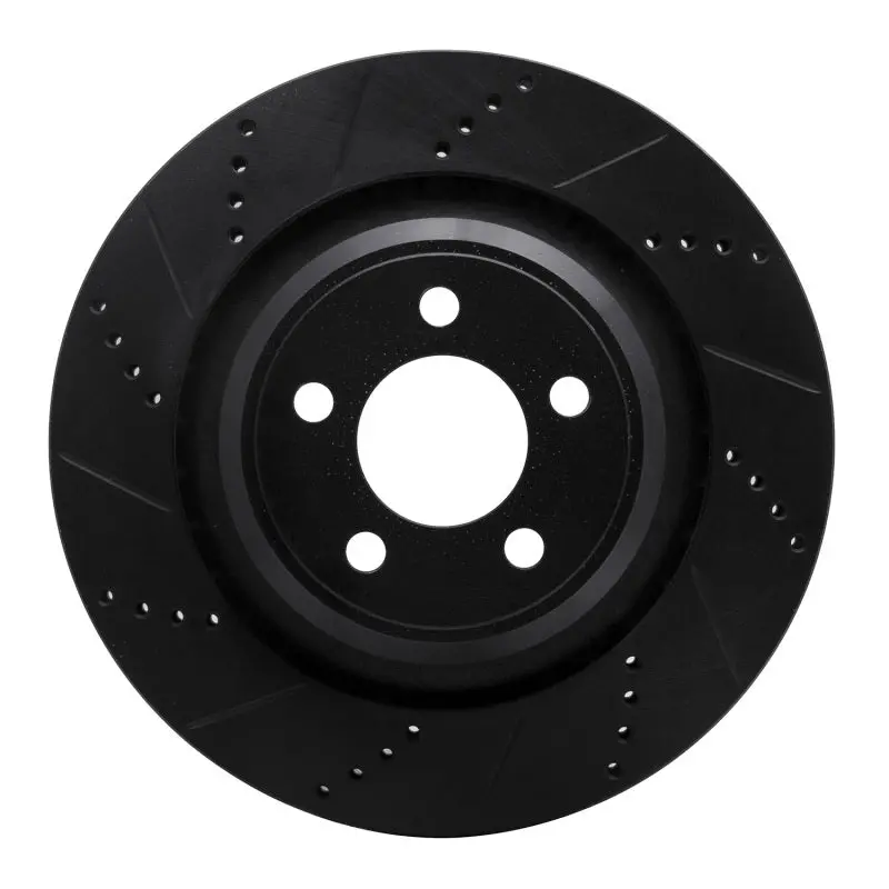 R1 05-23 Chrysler 300 Rear Left Drilled & Slotted Black Brake Rotor 1