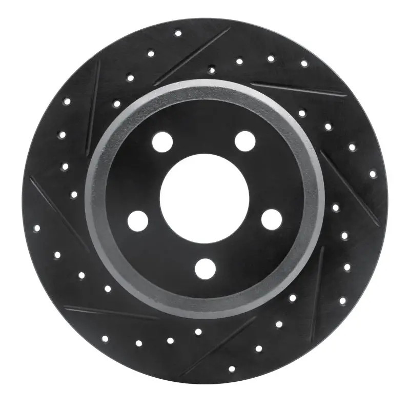 R1 05-23 Chrysler 300 Rear Left Drilled & Slotted Black Brake Rotor 1