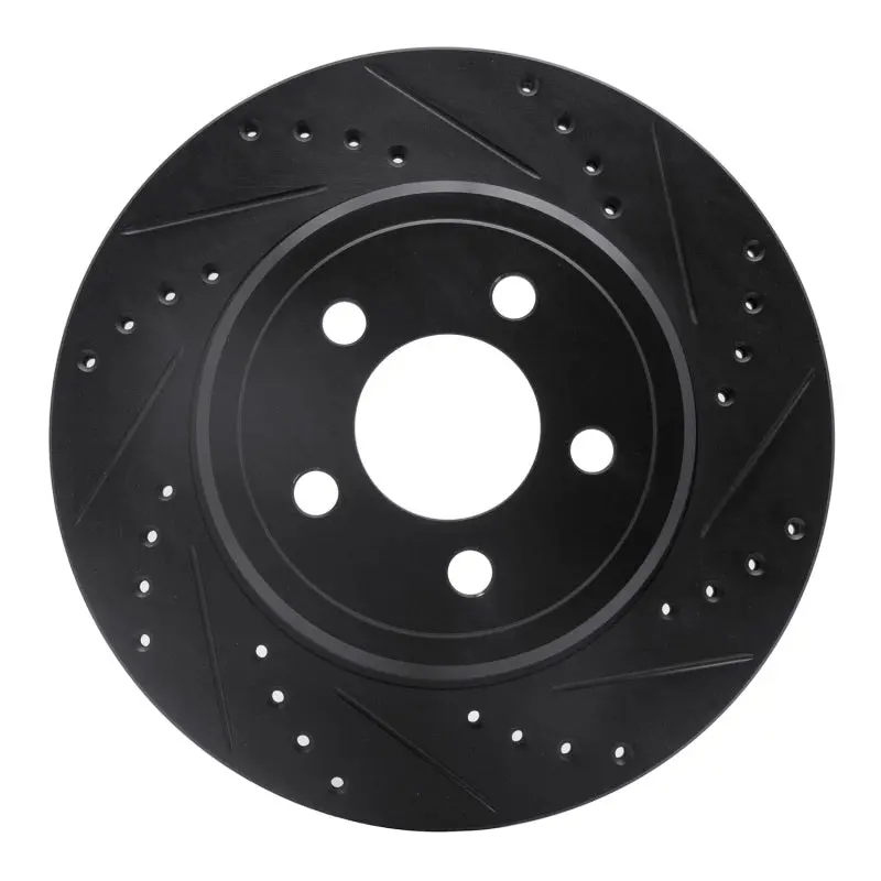 R1 05-23 Chrysler 300 Rear Right Drilled & Slotted Black Brake Rotor 1