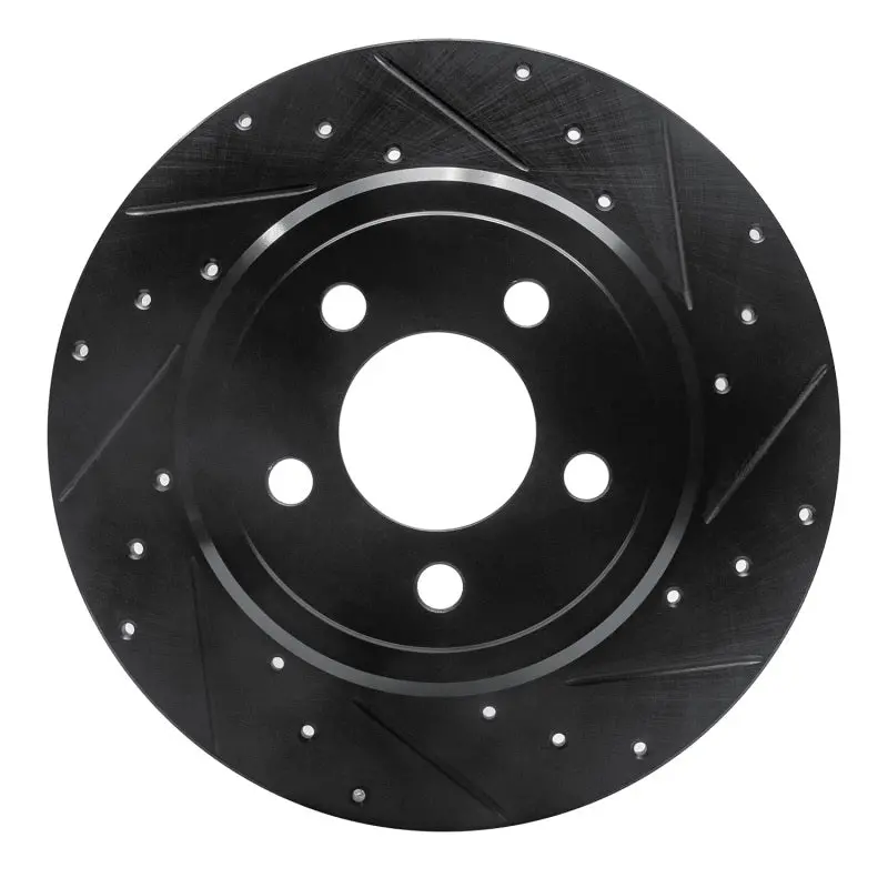 R1 05-23 Chrysler 300 Rear Right Drilled & Slotted Black Brake Rotor 1