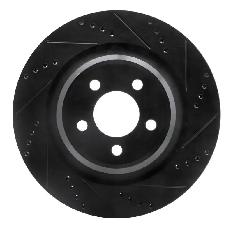 R1 05-23 Chrysler 300 Rear Right Drilled & Slotted Black Brake Rotor 1