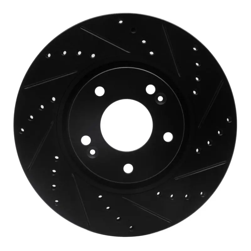 R1 05-24 Hyundai Tucson Front Right Drilled & Slotted Black Brake Rotor 1