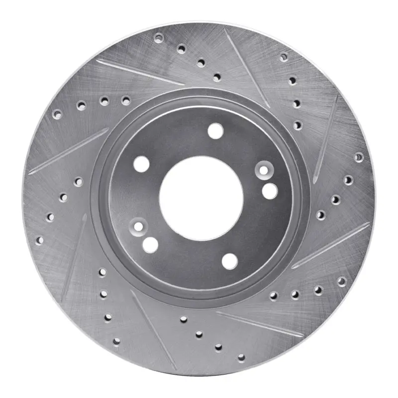 R1 05-24 Hyundai Tucson Front Right Drilled & Slotted Silver Brake Rotor 1
