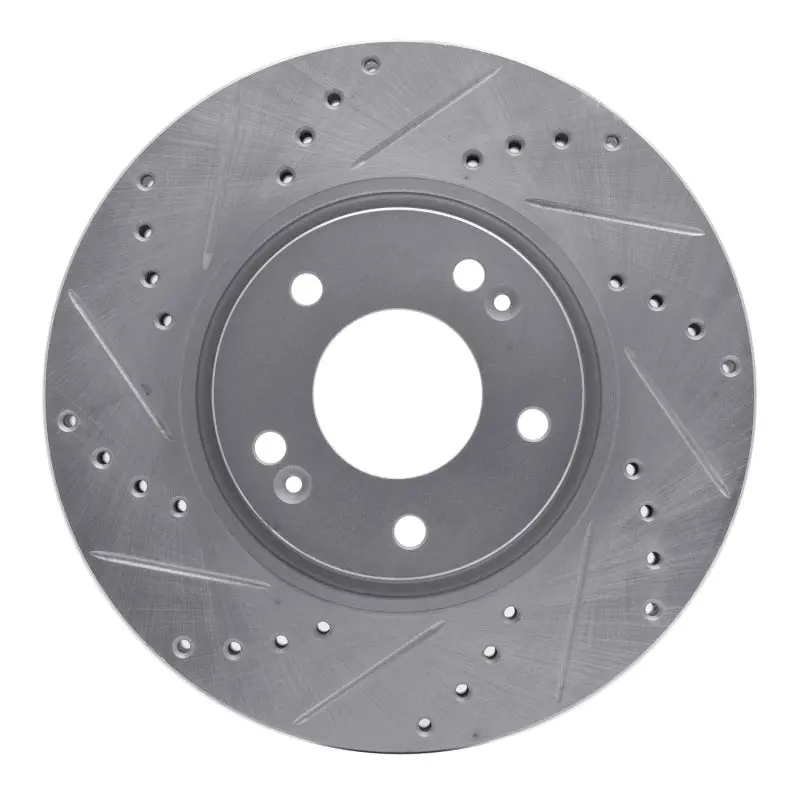 R1 05-24 Hyundai Veloster Front Left Drilled & Slotted Silver Brake Rotor 1