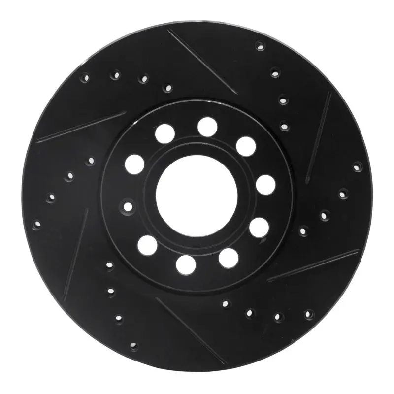 R1 05-25 Audi A3 (Mexico) Front Right Drilled & Slotted Black Brake Rotor 1