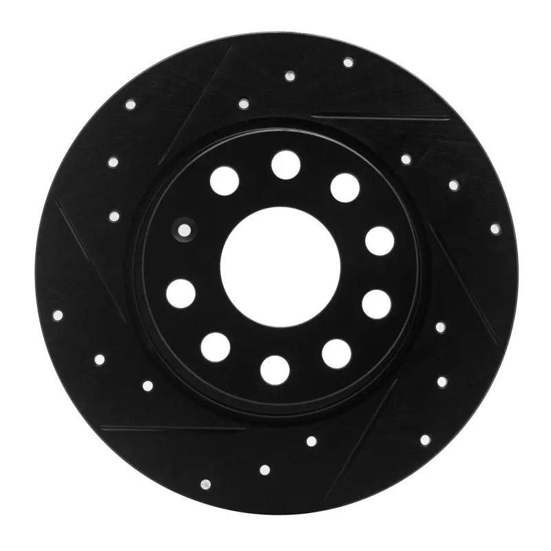 R1 05-25 Audi A3 (Mexico) Rear Left Drilled & Slotted Black Brake Rotor 1