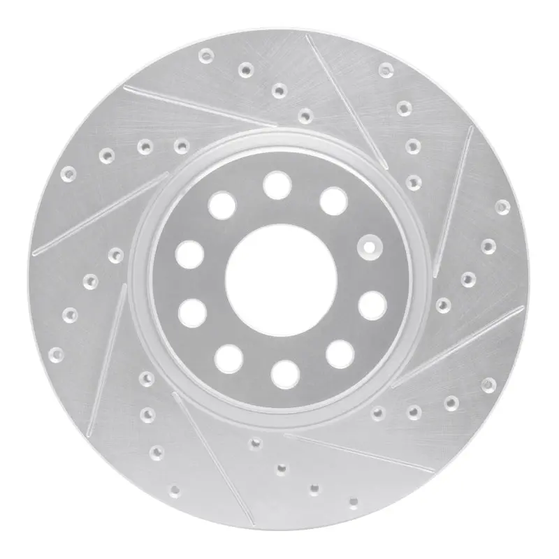 R1 05-25 Audi A3 Quattro Front Right Drilled & Slotted Silver Brake Rotor 1