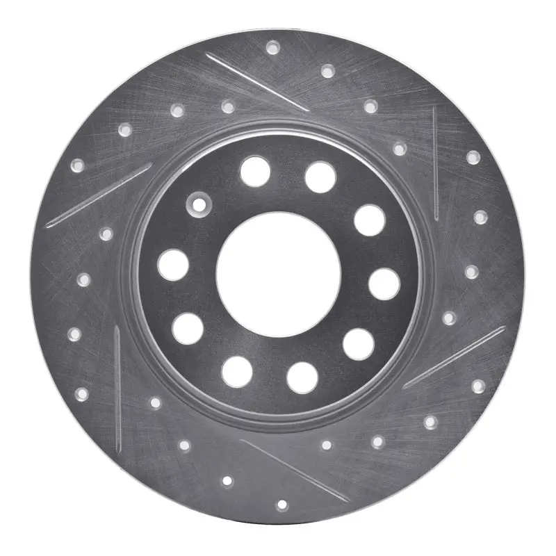 R1 05-25 Audi A3 Rear Right Drilled & Slotted Silver Brake Rotor 1