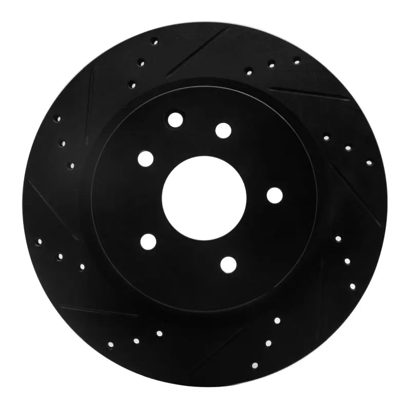 R1 05-25 Infiniti Ex37 Rear Left Drilled & Slotted Black Brake Rotor 1