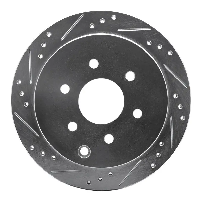 R1 05-25 Nissan Frontier Rear Left Drilled & Slotted Silver Brake Rotor 1