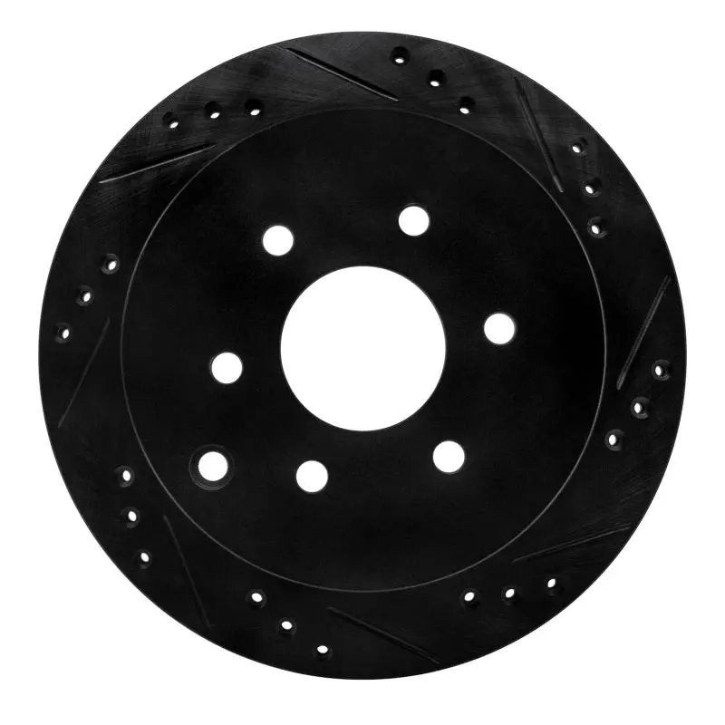 R1 05-25 Nissan Frontier Rear Right Drilled & Slotted Black Brake Rotor 1