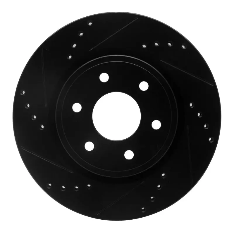 R1 05-25 Nissan Pathfinder Front Left Drilled & Slotted Black Brake Rotor 1