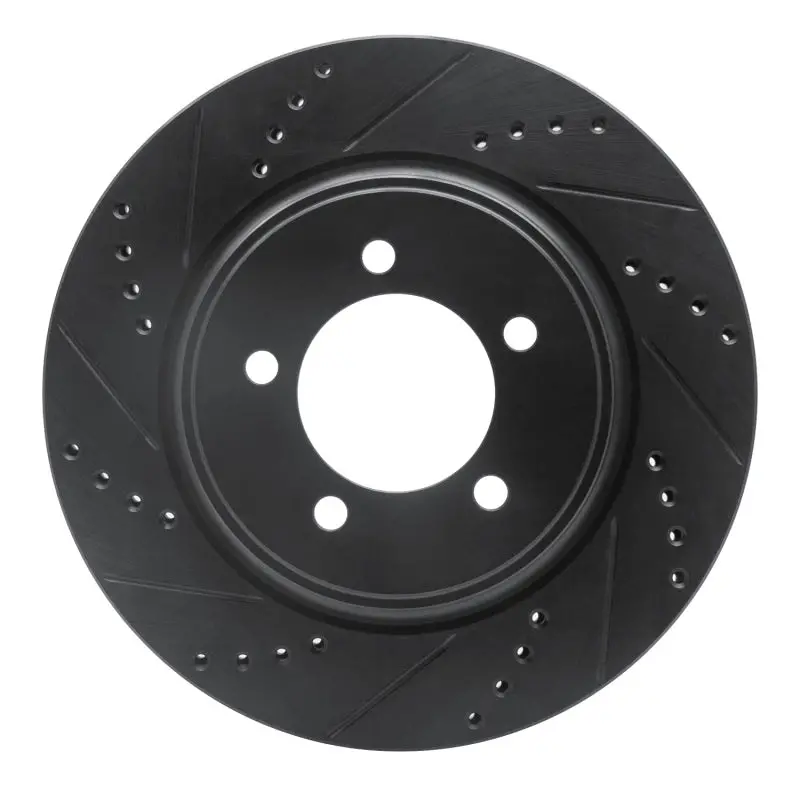 R1 06-10 Ford Explorer Front Left Drilled & Slotted Black Brake Rotor 1