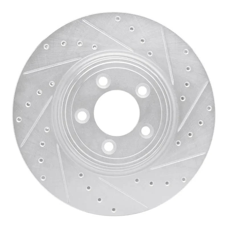 R1 06-10 Jaguar S-Type Front Right Drilled & Slotted Silver Brake Rotor 1
