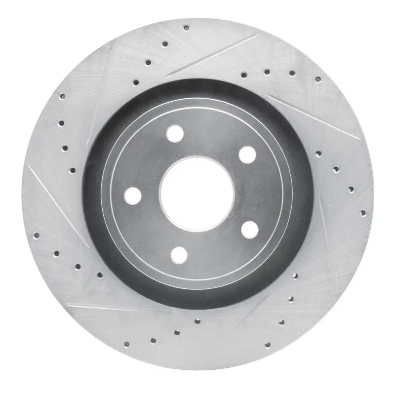 R1 06-10 Jeep Grand Cherokee Front Left Drilled & Slotted Silver Brake Rotor 1