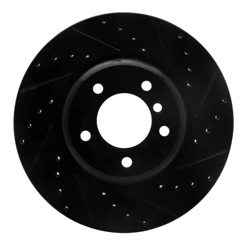R1 06-13 Bmw 135Is Front Right Drilled & Slotted Black Brake Rotor 1