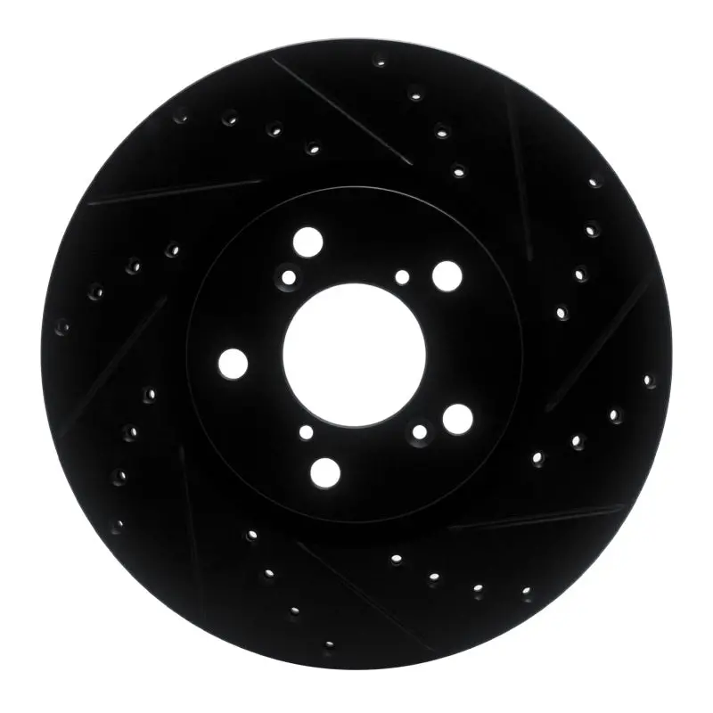 R1 06-14 Honda Ridgeline Front Right Drilled & Slotted Black Brake Rotor 1